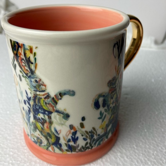 Gold handled Dancing Hares Artist Signed Coffee Mug - Picture 16 of 16
